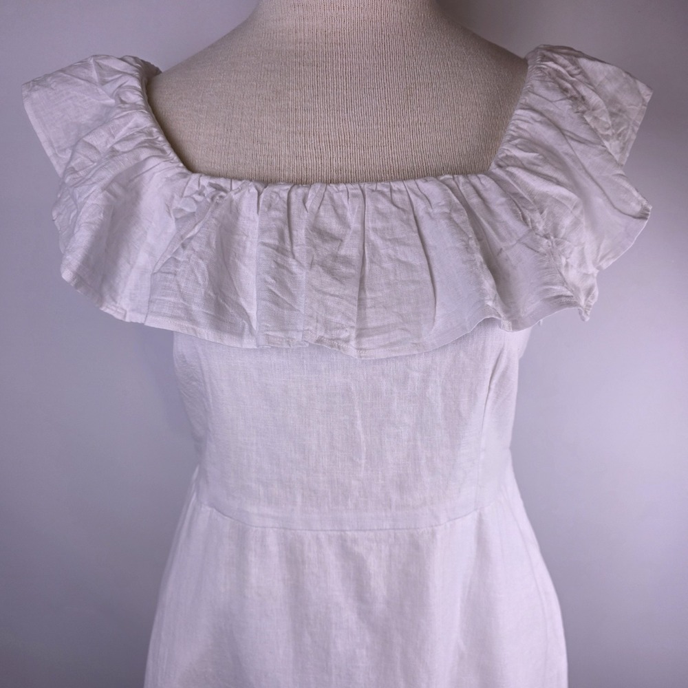 Hope & Henry Women's 2 White Linen Ruffle Dress Organic Cotton Lined Boho NWT - Picture 2 of 10